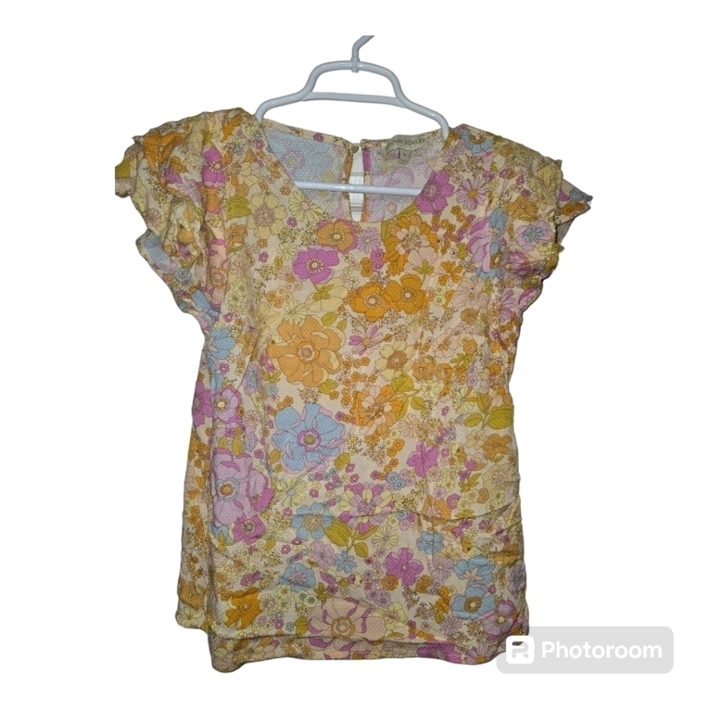 Cynthia Rowley Floral Boho Blouse Tiered Sleeve Top Small